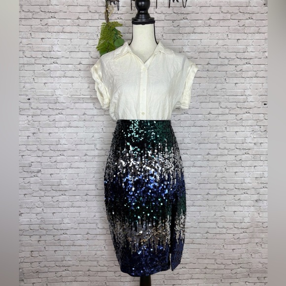 Express Sequin Pencil Skirt in Blue and Silver - Picture 1 of 5